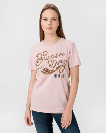 SuperDry Script Sequin Koszulka Różowy Beżowy