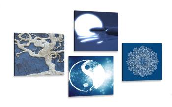 Zestaw obrazów Feng Shui w kolorze niebieskim - 4x 60x60