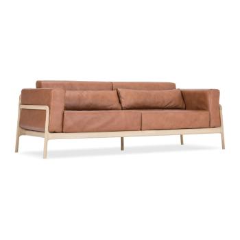Karmelowa sofa z bawolej skóry z konstrukcją z litego drewna dębowego Gazzda Fawn, 210 cm