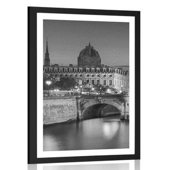 Plakat z passe-partout olśniewająca panorama Paryża w czerni i bieli - 30x45 silver