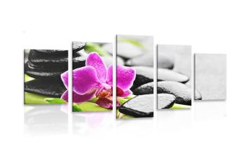 5-częściowy obraz wellness zacisze z fioletową orchideą - 200x100