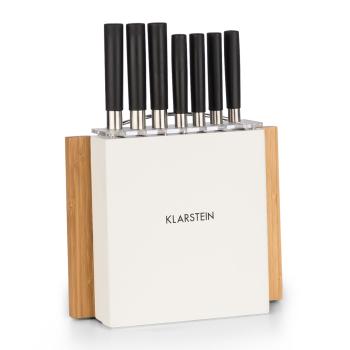 Klarstein Kitano Plus, zestaw noży, 9 el., blok na noże, bambusowa deska do krojenia, kolor biały