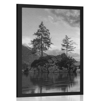 Plakat czarno-biały górski krajobraz nad jeziorem - 60x90 silver