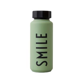 Jasnozielona butelka termiczna Design Letters Smile, 500 ml