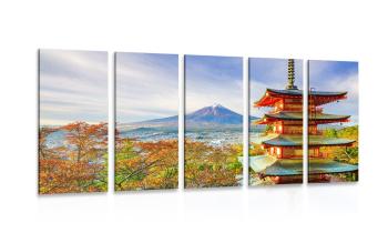 5-częściowy obraz widok na Pagodę Chureito i górę Fuji - 200x100