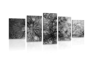 5-częściowy obraz kwiatowa Mandala w wersji czarno-białej - 100x50