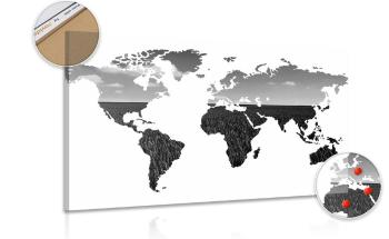 Obraz na korku czarno-biała mapa świata - 120x80  metallic