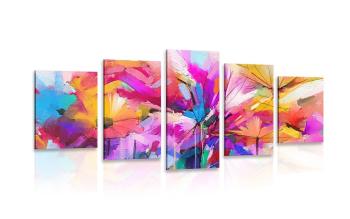 5-częściowy obraz abstrakcyjne kolorowe kwiaty - 200x100