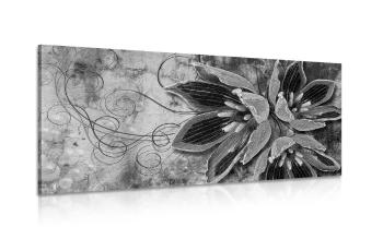 Obraz kwiaty z perłami w wersji czarno-białej - 100x50