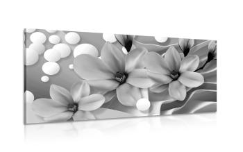 Obraz czarno-biała magnolia na abstrakcyjnym tle - 100x50