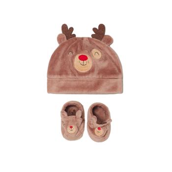 OVS Zestaw czapeczka i buciki dla noworodka Rudolf brązowy