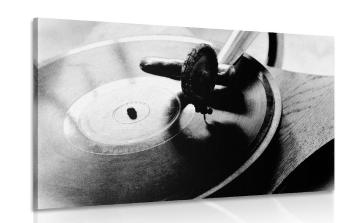 Obraz zabytkowy gramofon w wersji czarno-białej - 90x60