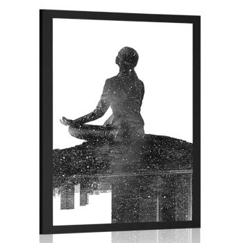 Plakat medytacja kobiety w czerni i bieli