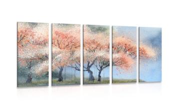 5-częściowy obraz akwarelowe kwitnące drzewa - 100x50