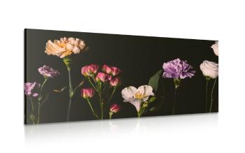 Obraz eleganckie kwiaty na ciemnym tle - 100x50