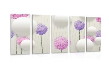5-częściowy obraz ciekawe kwiaty z abstrakcyjnymi elementami i wzorami