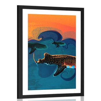Plakat z passepartout morze pełne ryb - 30x45 black