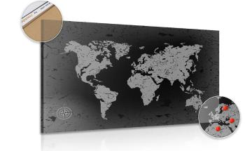Obraz na korku stara mapa świata na abstrakcyjnym tle w wersji czarno-białej - 90x60  transparent