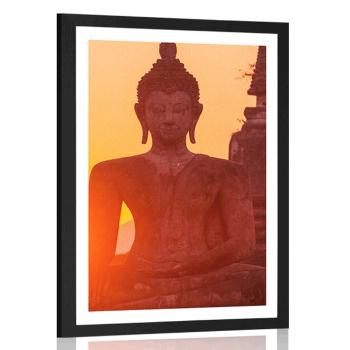 Plakat z passe-partout Posąg Buddy pośrodku kamieni - 20x30 black