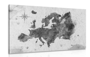 Obraz retro mapa Europy w wersji czarno-białej