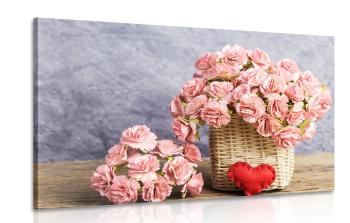 Obraz bukiet z różowych goździków w koszu - 120x80