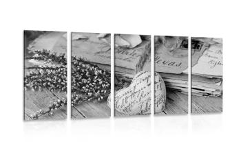 5-częściowy obraz nostalgiczne listy w wersji czarno-białej - 200x100