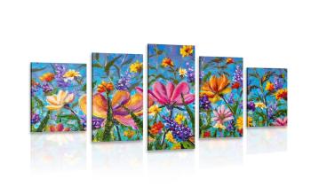 5-częściowy obraz kolorowe kwiaty na łące - 100x50