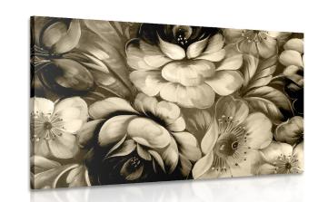 Obraz impresjonistyczny świat kwiatów w sepii - 60x40