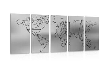 5-częściowy obraz stylizowana mapa świata w wersji czarno-białej - 100x50