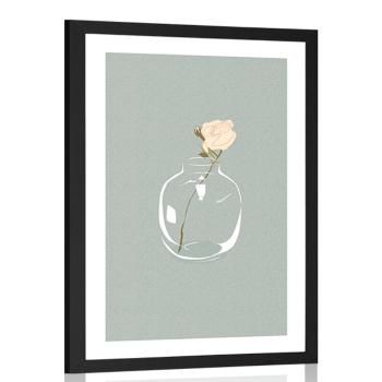 Plakat z passepartout kwiat w wazonie w prostym stylu - 30x45 black