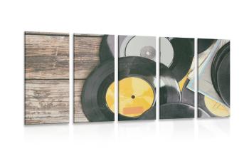 5-częściowy obraz stare płyty gramofonowe - 200x100