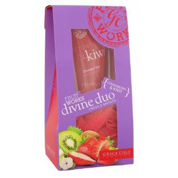 Grace Cole Fruit Works Strawberry & Kiwi zestaw Żel pod prysznicl Strawberry & Kiwi 50 ml + Gąbka dla kobiet