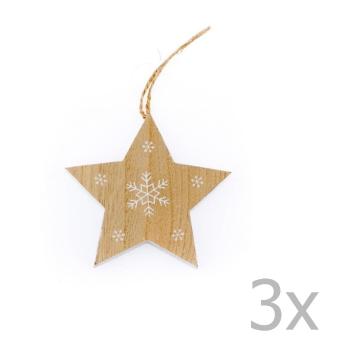 Zestaw 3 drewnianych gwiazd wiszących Dakls Snowflake, wys. 11 cm
