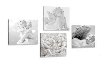 Zestaw obrazów harmonia aniołów w wersji czarno-białej
