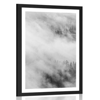 Plakat z passe-partout mglisty las w czerni i bieli - 30x45 black