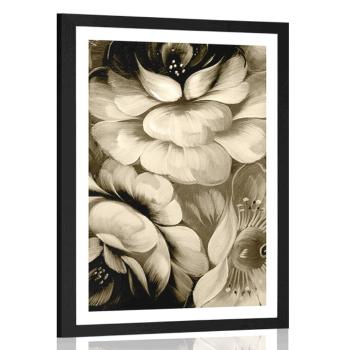 Plakat z passe-partout impresjonistyczny świat kwiatów w sepiowym kolorze - 30x45 silver
