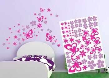 Dekoracyjne naklejki  na ściennu z motylami i kwiatami - 50x70