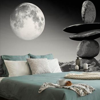 Tapeta kamienie w czarno-białym świetle księżyca - 150x100