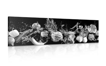 Obraz owoce i warzywa ekologiczne w wersji czarno-białej - 150x50
