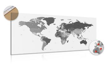 Obraz na korku szczegółowa mapa świata w wersji czarno-białej - 120x60  place