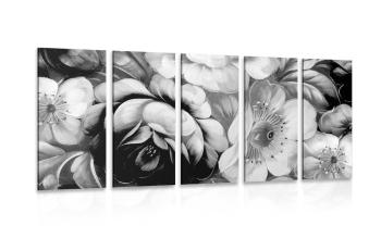 5-częściowy obraz impresjonistyczny świat kwiatów w czarnobiałym kolorze - 100x50