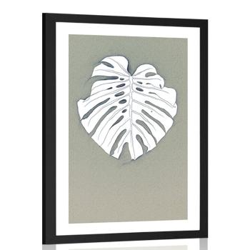 Plakat passepartout biały liść monstery - 30x45 silver