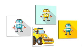 Zestaw obrazów roboty z żółtym samochodem - 4x 60x60