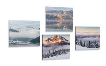 Zestaw obrazów zimowa zaśnieżona kraina - 4x 40x40