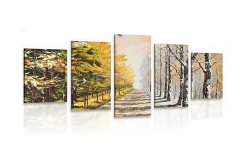 5-częściowy obraz jesienna aleja drzew - 100x50