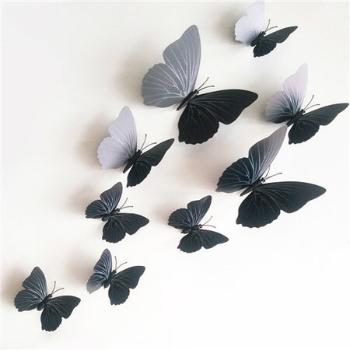 Naklejki 3D motyle z magnesem czarny, 12 szt.,