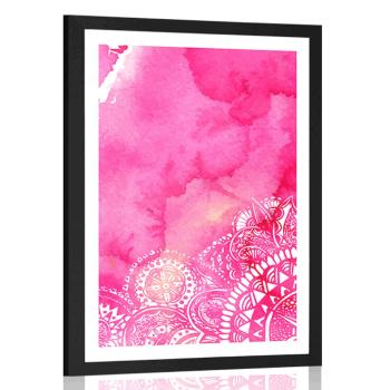 Plakat z passe-partout Mandala różowa akwarela - 20x30 white