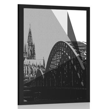 Plakat cyfrowa ilustracja miasta Kolonia w czerni i bieli - 20x30 white