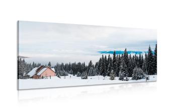 Obraz drewniana chata w zaśnieżonej krainie - 120x60