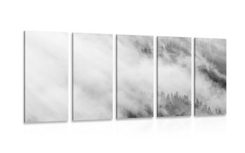 5-częściowy obraz czarno-biały mglisty las - 200x100